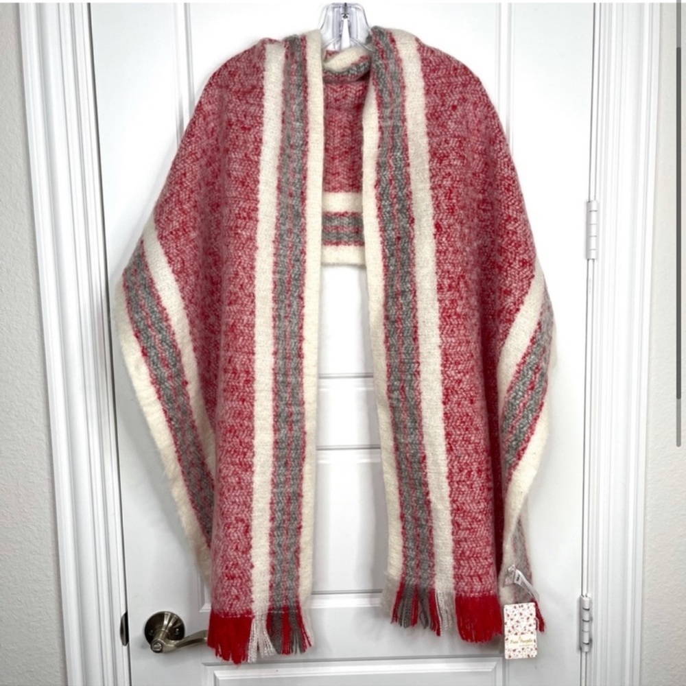 FREE PEOPLE Brushed Racer Boho Stripe Blanket Scarf NEW Red Combo